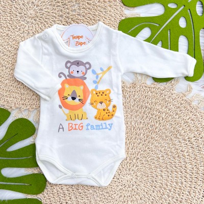 Kit 3 Peças - Bodys Manga Longa Wild Boy - Off White e Azul Jeans, Off White e Mostarda